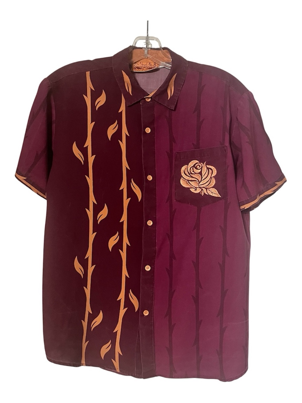 Studio Nekomata Burgundy & Orange Rose Button Up Shirt - Rare Anime Streetwear